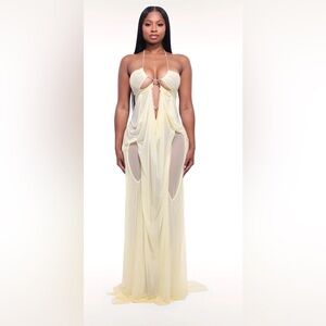Chic Yellow Halter Evening Gown